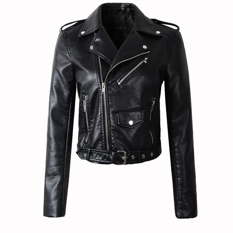 NERINA - Motorrad-Lederjacke aus Kunstleder mit Revers
